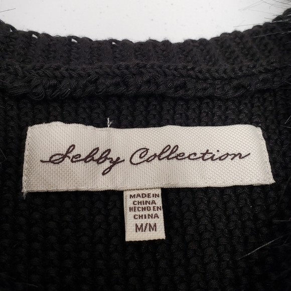 Sebby Collection Womens Black Faux Fur Knit Back Vest Size Medium - Picture 4 of 7